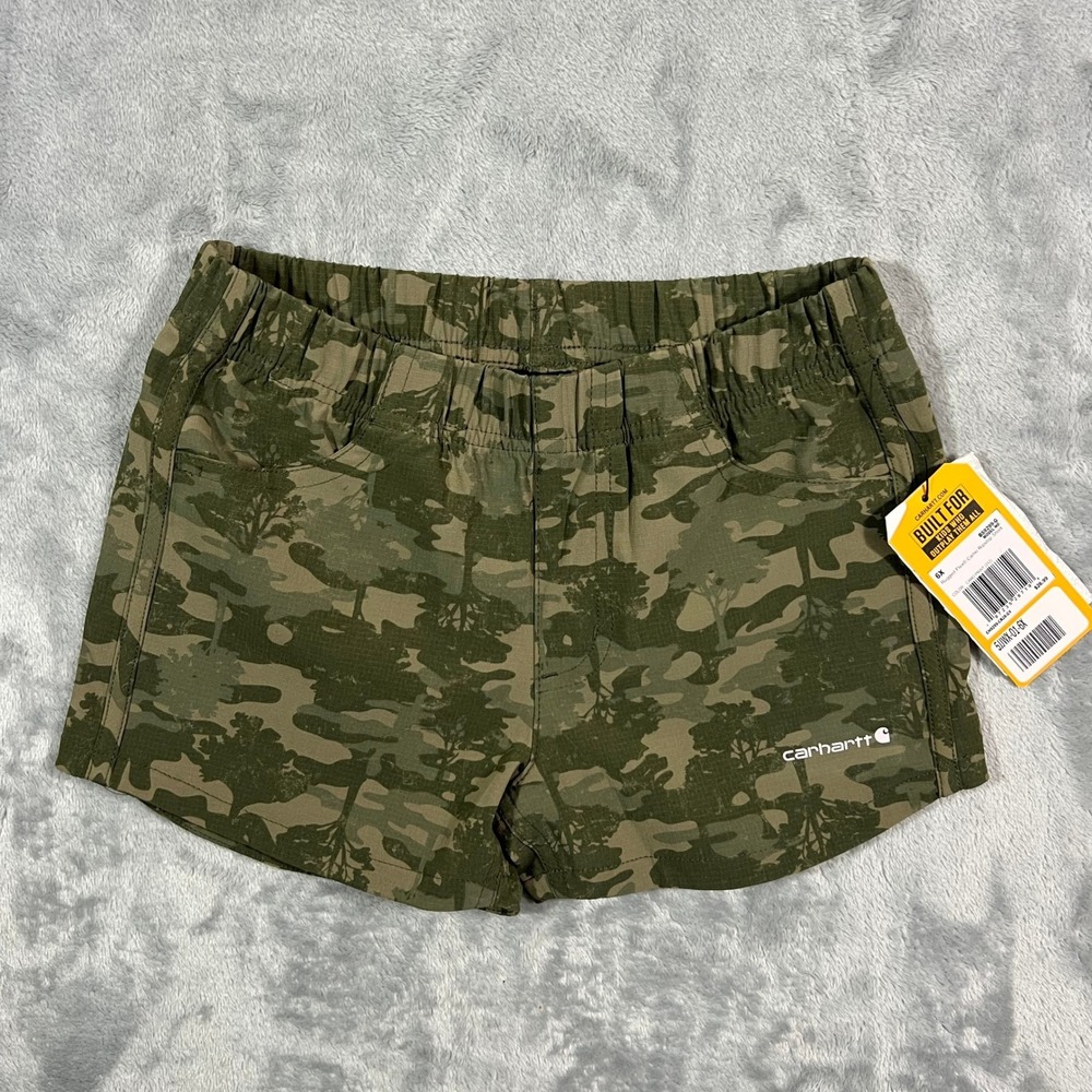 Carhartt Rugged Flex Ripstop NWT Shorts Girls 6X Camo Woodland Outdoor BS9299-G